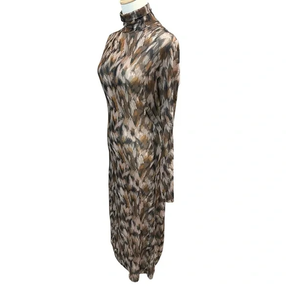 Steve Madden Vivienne Oak Buff Print Mesh Midi Dress L Turtleneck Fairygrunge - Picture 7 of 9